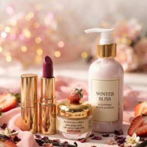 Blossom Aura Lip & Skincare Combo – Lipstick, Lip Balm & Body Lotion